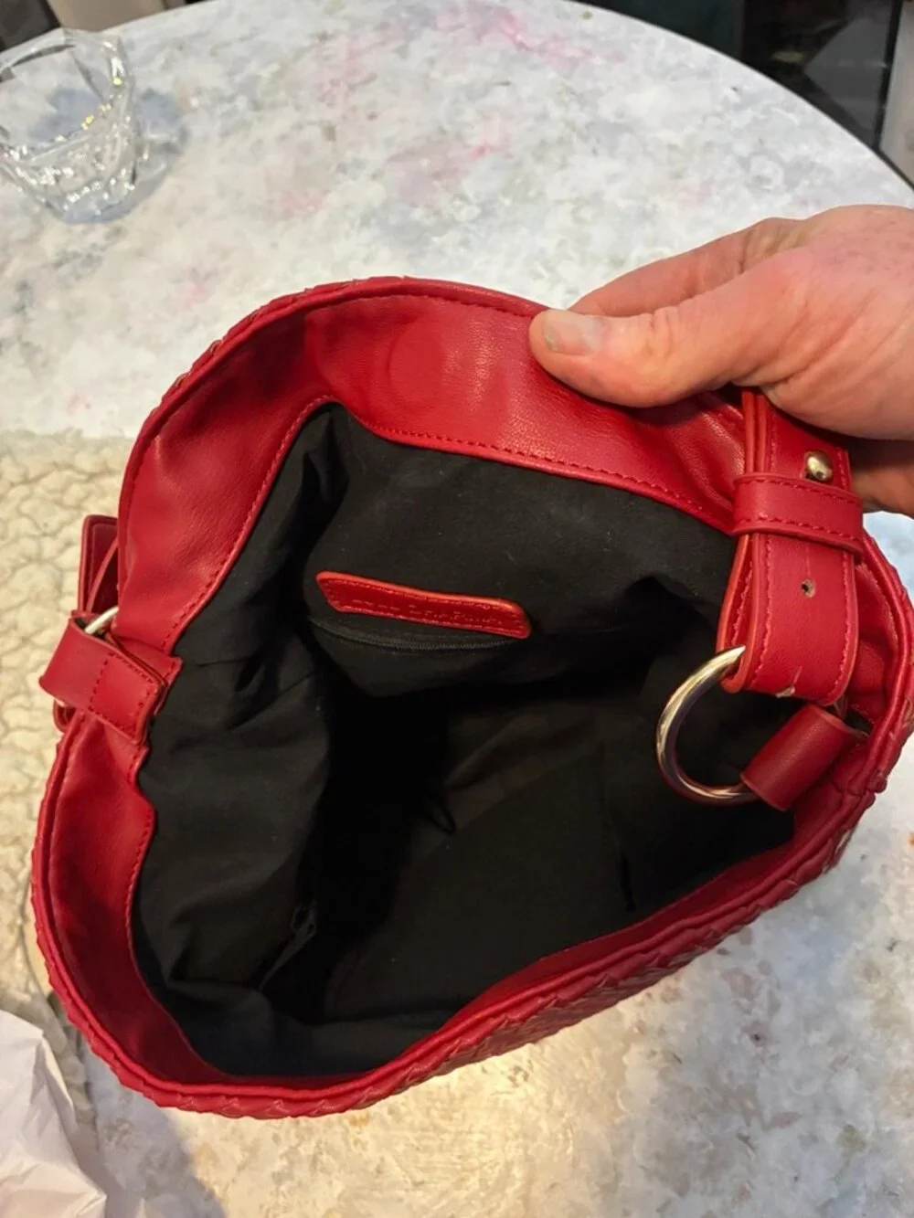 Lulu Dharma Crimson Red Woven Vegan Leather Hobo Shoulder Bag